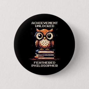 Badge Rond 5 Cm Philosophe à plumes Hibou débloqué Joueur Rétro 