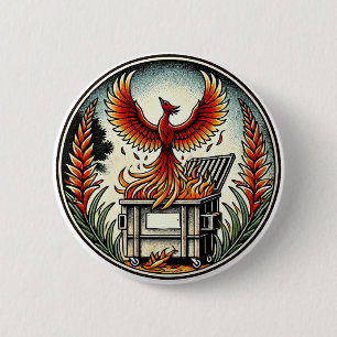 Badge Rond 5 Cm Phoenix se lève des cendres d'incendie de la poube