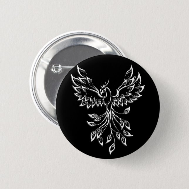 Badge Rond 5 Cm Phoenix se lève sur le noir (Devant & derrière)