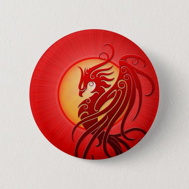 Badge Rond 5 Cm Phoenix tribal rouge (Devant)