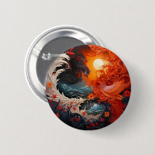Badge Rond 5 Cm Phoenix Wave Yin Yang Martial Arts