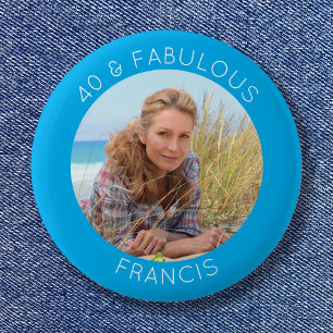 Badge Rond 5 Cm Photo Azure et Blanc 40 & Fabuleux