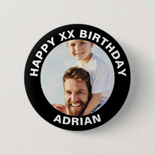 Badge Rond 5 Cm Photo d'anniversaire et nom d'âge personnalisés