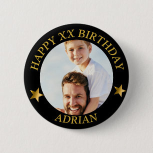 Badge Rond 5 Cm Photo d'anniversaire et nom d'âge personnalisés Go