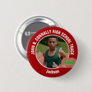 Badge Rond 5 Cm Photo d'athlète de lycée en athlétisme rouge