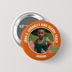 Badge Rond 5 Cm Photo d'athlète de piste et de terrain Orange Lycé