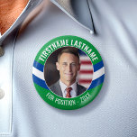 Badge Rond 5 Cm Photo de campagne avec type courbe - Bleu vert<br><div class="desc">Ce design moderne et minimaliste comprend un espace pour une photo carré et une bordure verte et bleue avec des polices sans serif. Vous pouvez ajouter le nom et le poste ou le slogan du candidat. Ce design traditionnel est parfait pour une campagne municipale ou un conseil scolaire local. Vous...</div>