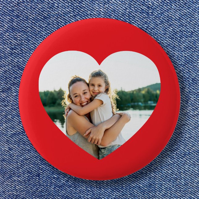 Badge Rond 5 Cm Photo de cœur rouge (Heart Photo Red Button)