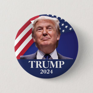 Badge Rond 5 Cm Photo de Donald Trump - Président 2024 Épinglette