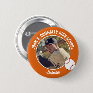 Badge Rond 5 Cm Photo de joueur de baseball orange Esprit de lycée