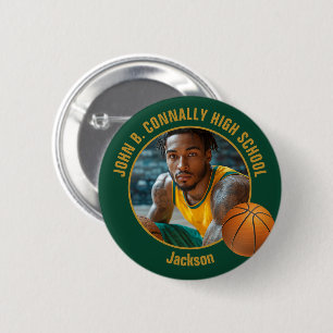 Badge Rond 5 Cm Photo de joueur de basket-ball Green Gold Lycée