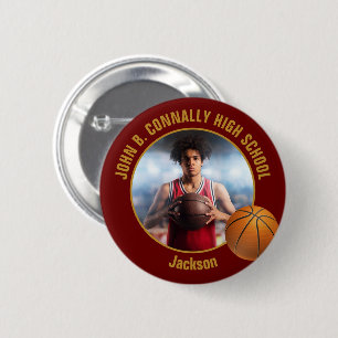 Badge Rond 5 Cm Photo de joueur de basket-ball Marron Or Lycée
