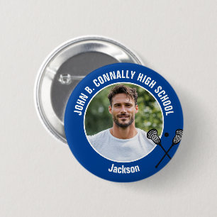 Badge Rond 5 Cm Photo de joueur de crosse bleu Esprit de lycée