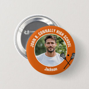 Badge Rond 5 Cm Photo de joueur de crosse Orange Esprit de lycée