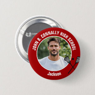 Badge Rond 5 Cm Photo de joueur de crosse rouge Esprit de lycée
