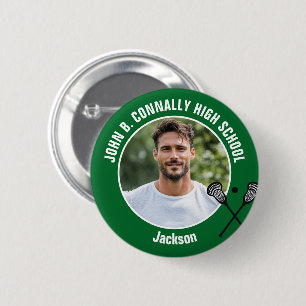 Badge Rond 5 Cm Photo de joueur de crosse vert Esprit de lycée
