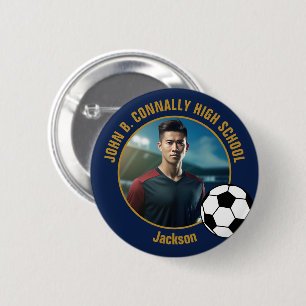 Badge Rond 5 Cm Photo de joueur de football Navy Blue Gold Lycée