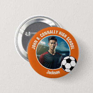 Badge Rond 5 Cm Photo de joueur de football Orange Esprit de lycée