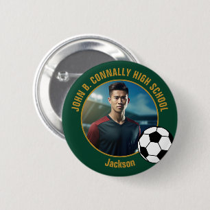 Badge Rond 5 Cm Photo de joueur de soccer Green Gold Lycée