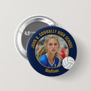Badge Rond 5 Cm Photo de joueur de volley-ball en bleu marine et o