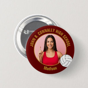 Badge Rond 5 Cm Photo de joueur de volley-ball Maroon Gold Lycée