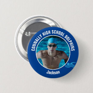Badge Rond 5 Cm Photo de l'équipe de natation bleue Nageur de lycé