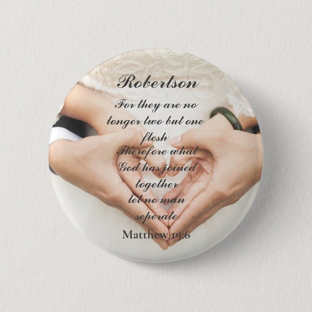 Badge Rond 5 Cm Photo de mariage avec Écriture chrétienne (Devant)