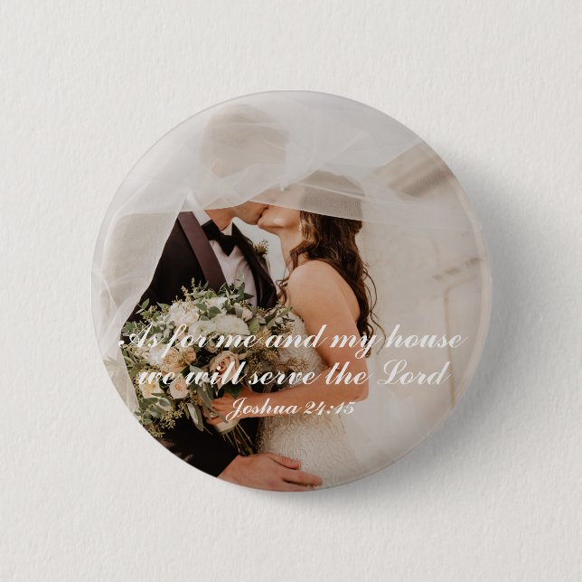 Badge Rond 5 Cm Photo de mariage avec Écriture chrétienne (Devant)