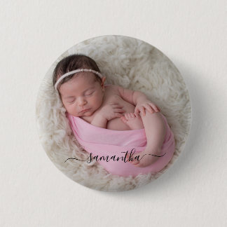 Badge Rond 5 Cm Photo de nom de signature élégante noire