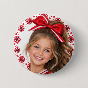 Badge Rond 5 Cm Photo de pom-poms rouges de cheer