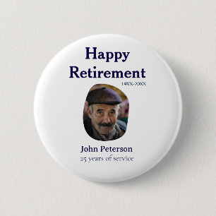 Badge Rond 5 Cm photo de retraite heureuse 25 ans de service nom