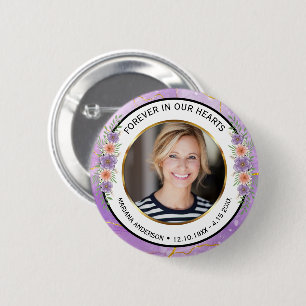 Badge Rond 5 Cm Photo de souvenir floral élégant violet et or