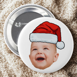 Badge Rond 5 Cm Photo de visage de bébé personnalisé Noël du Père