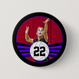 Badge Rond 5 Cm Photo de volley-ball violet et noir et numéro de J
