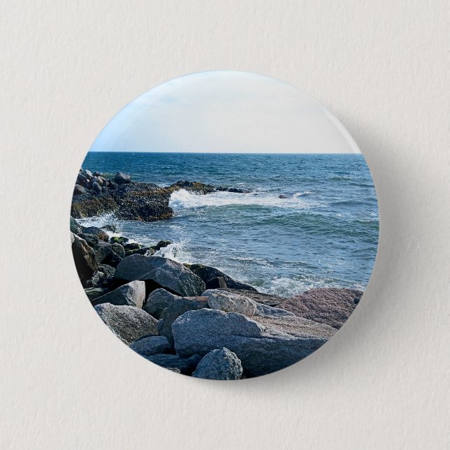 Badge Rond 5 Cm Photo de Wavy Atlantic Ocean Blue (Devant)