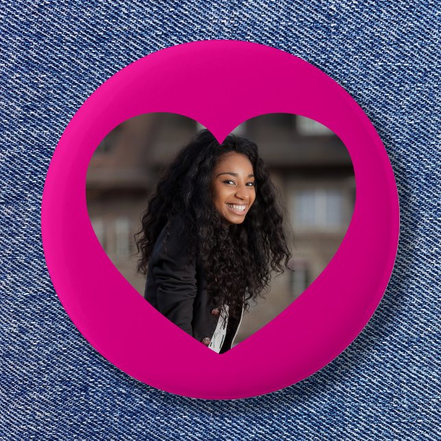 Badge Rond 5 Cm Photo du coeur rose chaud (Heart Photo Hot Pink Button)