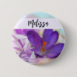 Badge Rond 5 Cm Photo d'un joli Crocus de printemps violet
