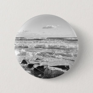 Badge Rond 5 Cm Photo en noir et blanc des vagues de l'océan Atlan