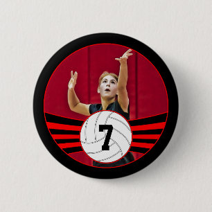 Badge Rond 5 Cm Photo et numéro Jersey de volleyball rouge et noir