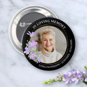 Badge Rond 5 Cm Photo florale Élégante Sympathie Memorial Funérail