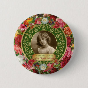 Badge Rond 5 Cm Photo Gold Roses magnifiques Commémoratif Vert fo