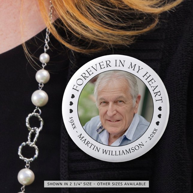 Badge Rond 5 Cm Photo Mémorial Pour Toujours Dans Mon Coeur (Créateur téléchargé)