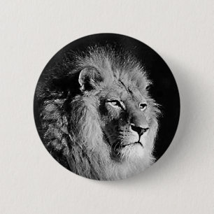 Badge Rond 5 Cm Photo noire et blanche de lion