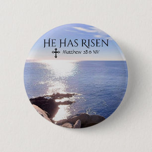 Badge Rond 5 Cm Photo of Ocean Christ has Risen Bible Verse Easter