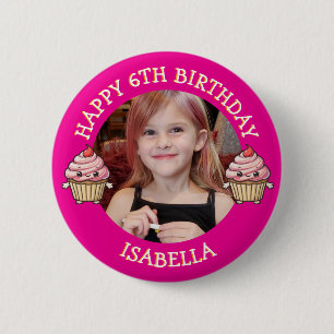 Badge Rond 5 Cm Photo personnalisé, âge et nom d'anniversaire