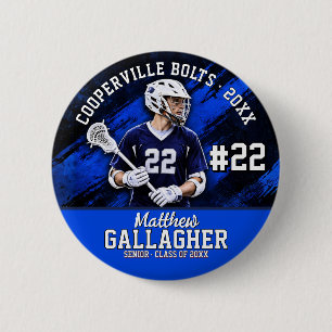 Badge Rond 5 Cm Photo personnalisé de joueur de crosse senior 
