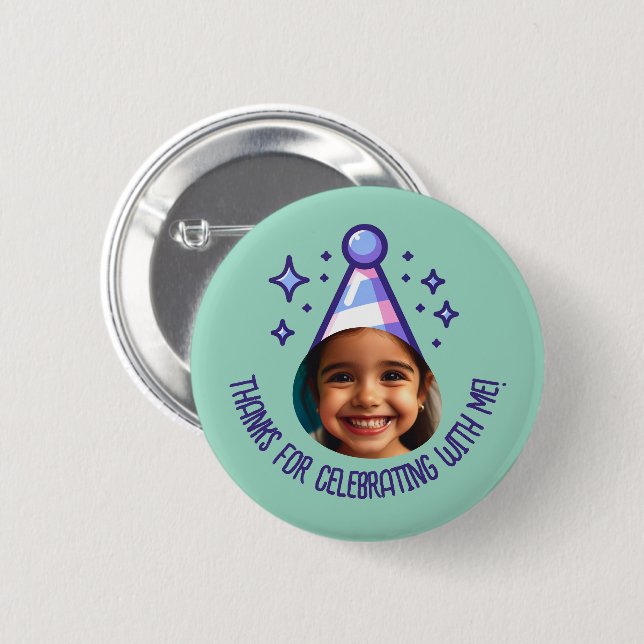 Badge Rond 5 Cm Photo personnalisée Anniversaire Merci Casquettes  (Devant & derrière)