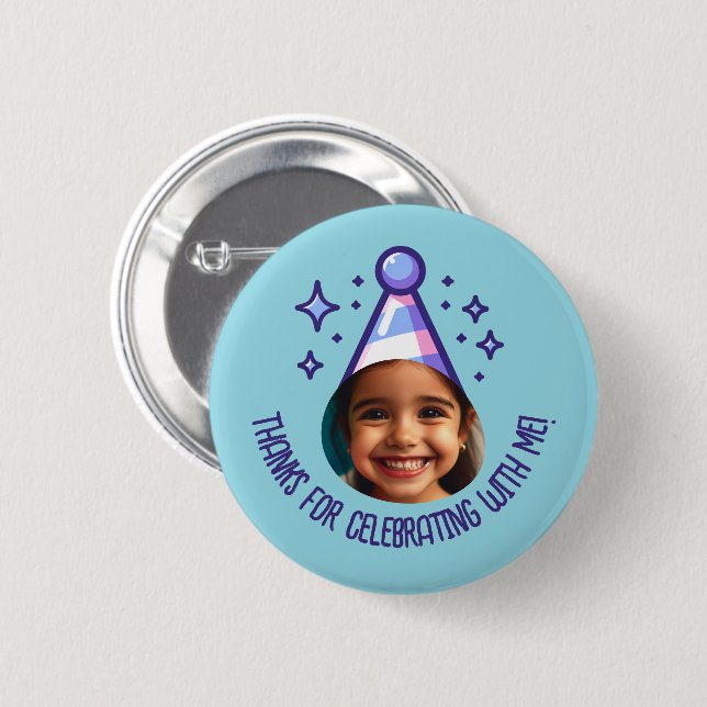 Badge Rond 5 Cm Photo personnalisée Anniversaire Merci Casquettes  (Devant & derrière)