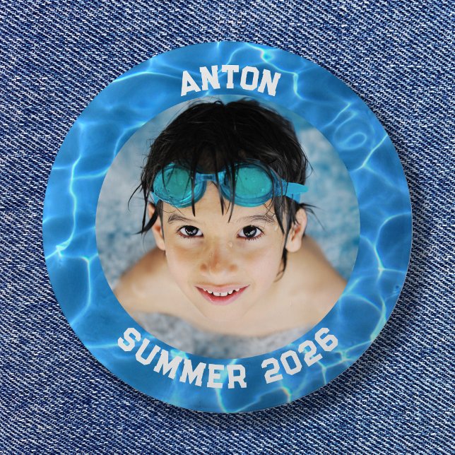 Badge Rond 5 Cm Photo Sport Aqua Bleu Piscine Frontière (Sports Photo Aqua Blue Swimming Pool Border Button)