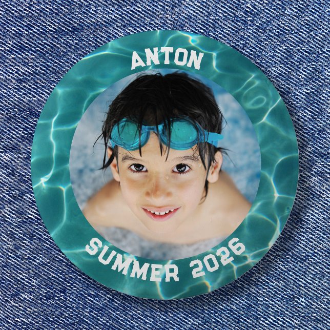 Badge Rond 5 Cm Photo Sport Aqua Green Piscine Frontière (Sports Photo Aqua Green Swimming Pool Border Button)